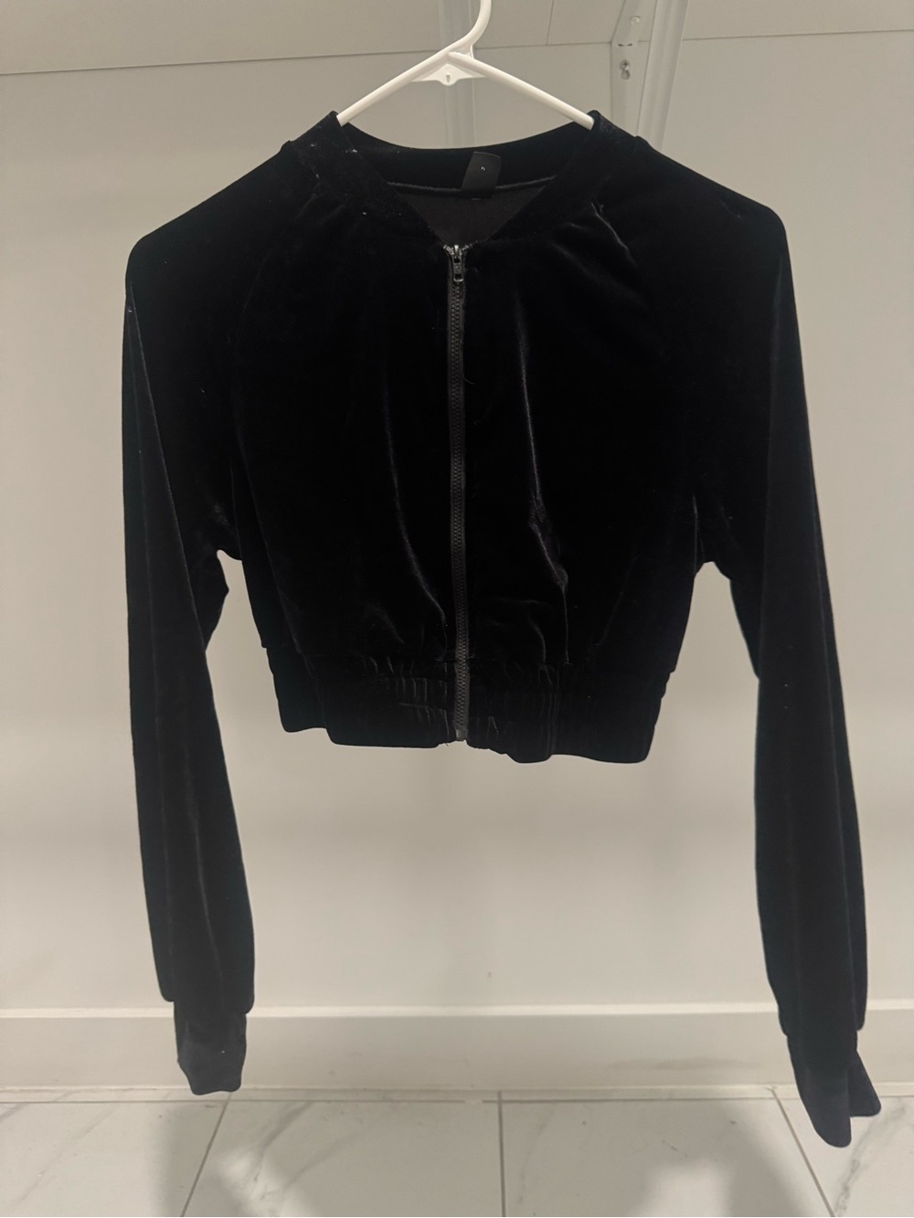 Women's Black Velvet Zip Bomber Jacket